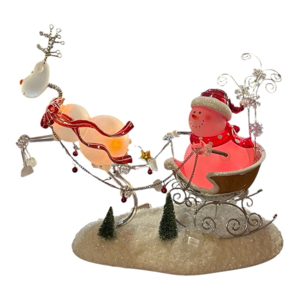 Light-Up Snowman Sleigh with Acrylic Reindeer Holiday Figurine